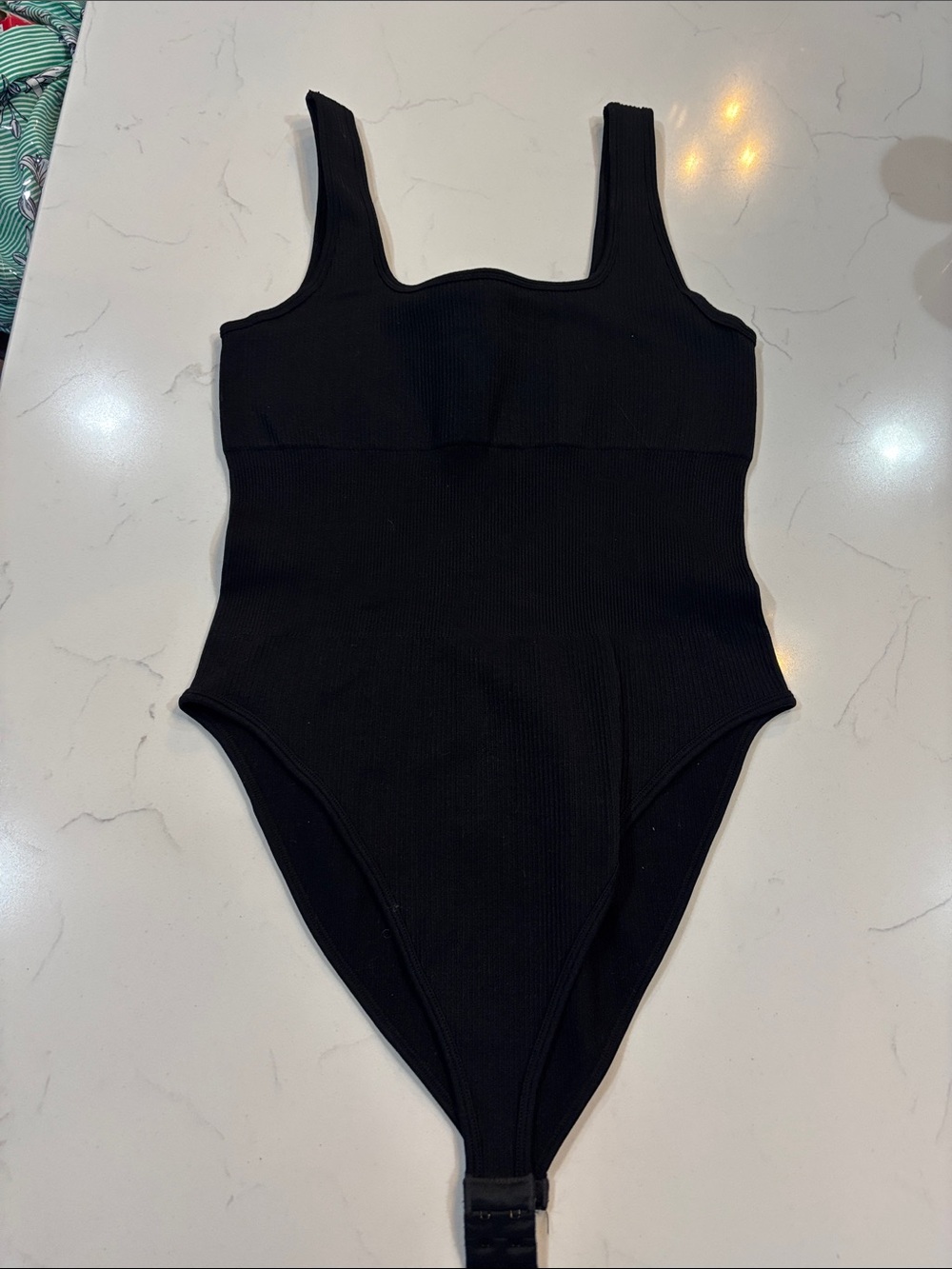 Amazon Black Ribbed Square Neck Bodysuit